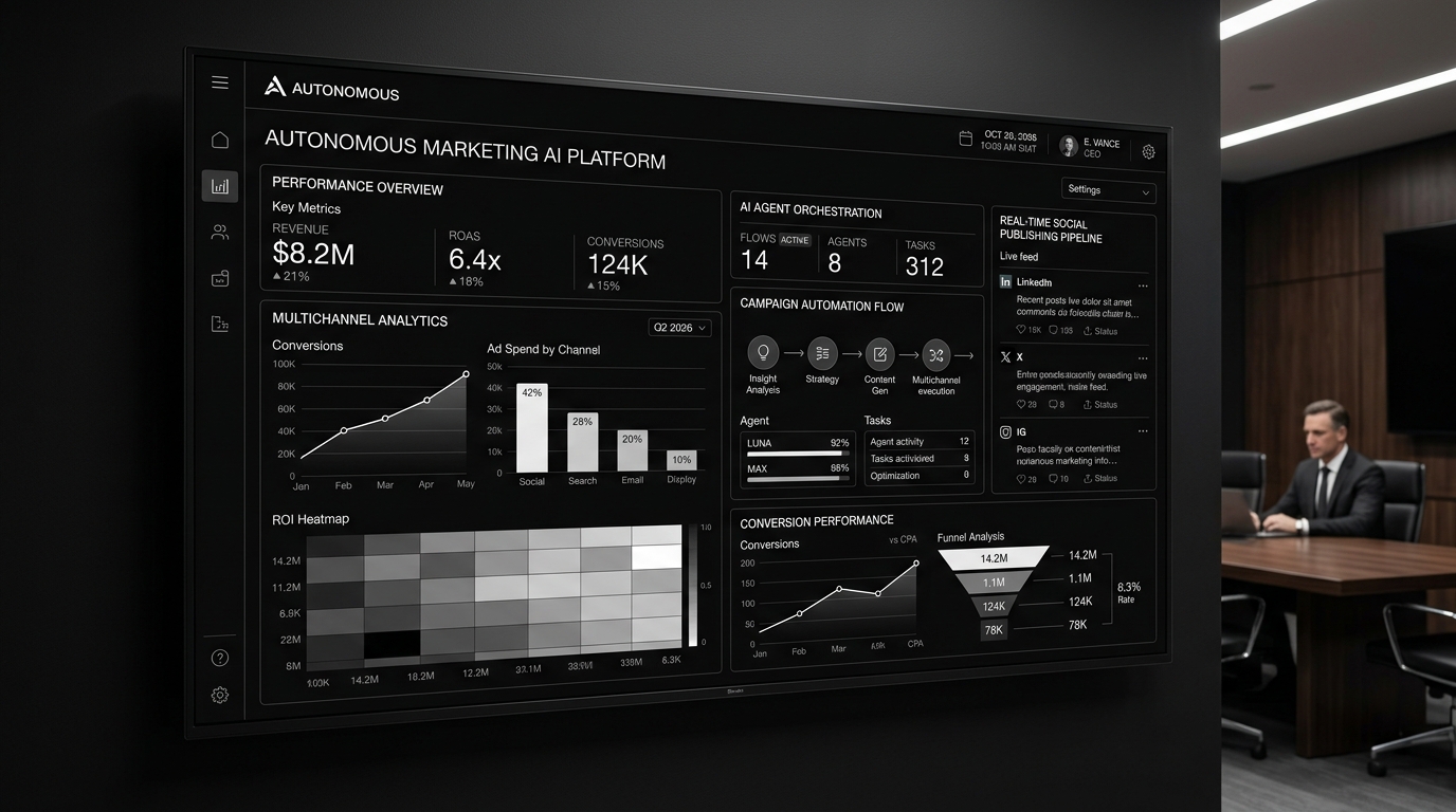 Chronokairo Autonomous Marketing Platform Dashboard Mockup